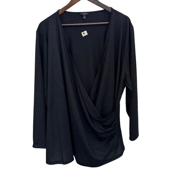 Talbots NWT 3X Black Metallic Wrap Style Blouse Women's Plus Size Stretch - Picture 1 of 6